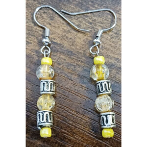 Handcrafted Yellow Crushed Glass Beaded Dangle Earrings Fashion Jewelry